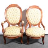 Victorian oak wingback easy chair and a matching lady's chair