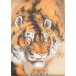 Chinese painted silk scroll, Tiger