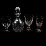 Collection of Victorian and later glass including rummers and decanters.