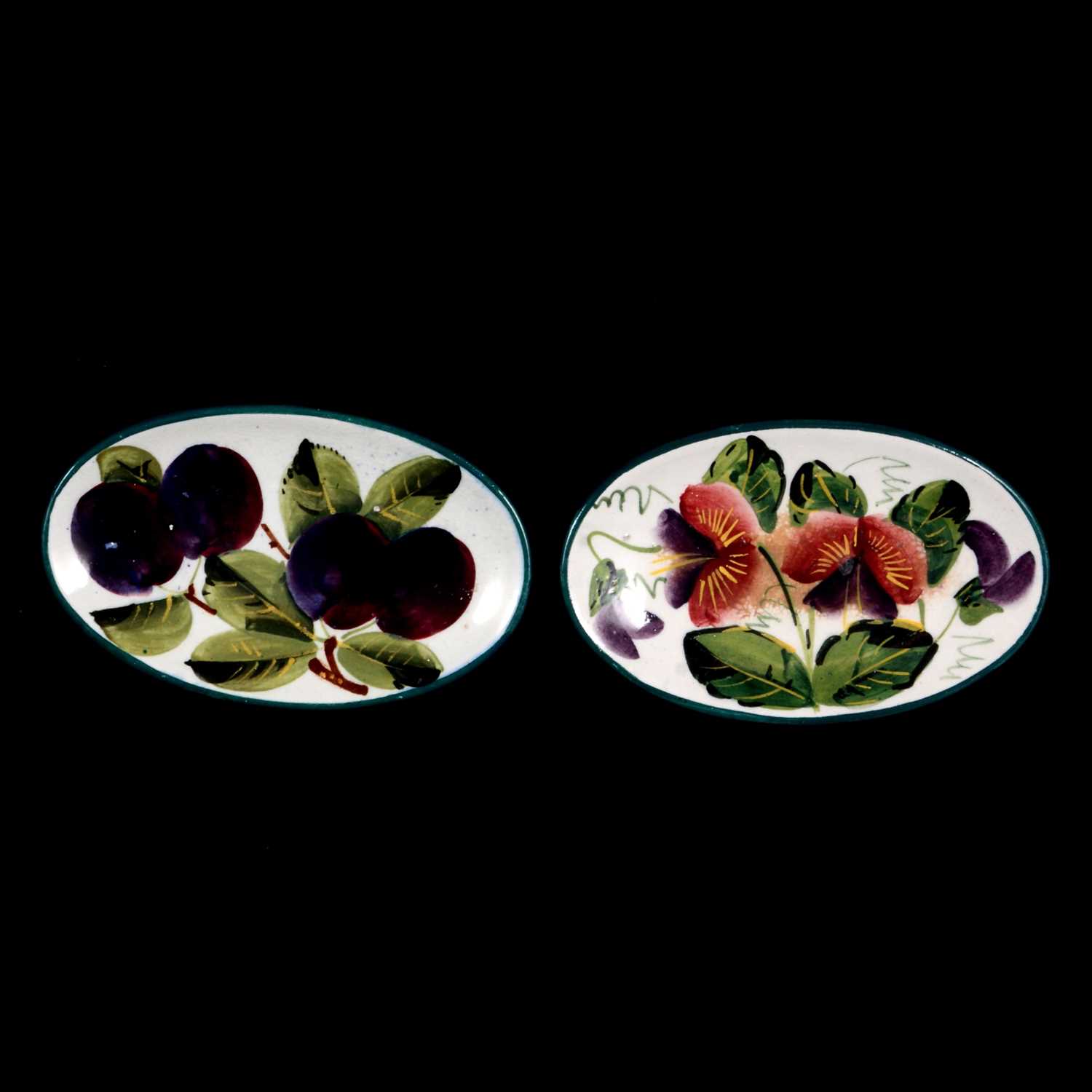 Two Wemyss pottery oval dishes, Sweet Pea, and Plum designs