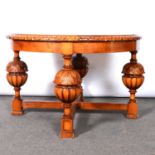 Burr walnut and mixed wood centre table