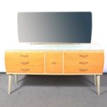 Mid-century birdseye maple three piece bedroom suite,