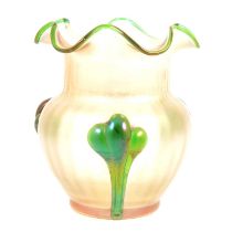 Loetz style iridescent glass vase, likely Kralik