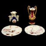 Pair of Haviland, Limoges oyster plates, a Coalbrookdale style vase, and a Staffordshire Tulip vase