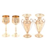 Pair of silver Silver Jubilee goblets, Sterling Silverware Ltd, Sheffield 1977, and pair of silver v