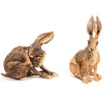 Two Limited Edition Fine Art Sculptures by April Shepherd - Hares.