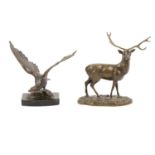 R Petko, Stag, bronze, 21cm; and American Eagle, bronze, 18cm, (2).