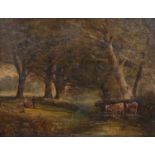 English School, Cattle Watering in a woodland landscape