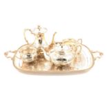 Silver-plated four-piece tea and coffee service, on tray