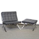 'Barcelona' style easy chair and ottoman, after the design by Ludwig Mies Van Der Rohe