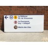 Original French railway station enamel directions sign 'M 1 7 11'