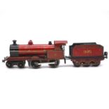 Marklin O gauge model railway clock-work locomotive with tender, MR 4-4-0, no.385