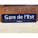 Large original French railway station enamel sign 'Gare de L'Est - Verdun'