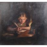 19th Century School - Love letter by lamplight