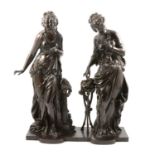 Mathurin Moreau, pair of bronze figures,