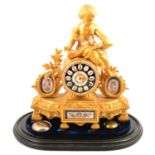 Late 19th Century French gilt metal mantel clock, with glass dome,