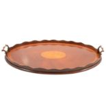 Edwardian mahogany marquetry oval tray