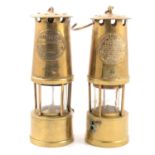 Two brass miner's lamps, The Protector, Eccles, Manchester