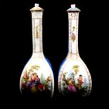 Pair of Dresden style bottle vases and covers