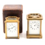 Two brass timepiece carriage clocks, French movements