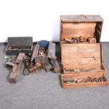Quantity of old hand carpenters tools, scythe, wood plane etc