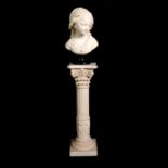 Resin bust, Young lady in a bonnet, on a column