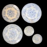 Collection of blue and white meat platters and other plates