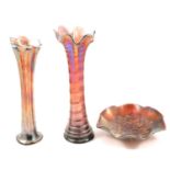 Collection of carnival glass vases and bowls