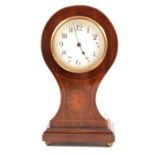 Edwardian inlaid mahogany balloon cased mantel clock,