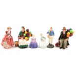 Six Royal Doulton figurines.