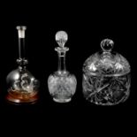 Glass decanter; ice bucket; other glass; six silver plate goblets; and silver plated items.