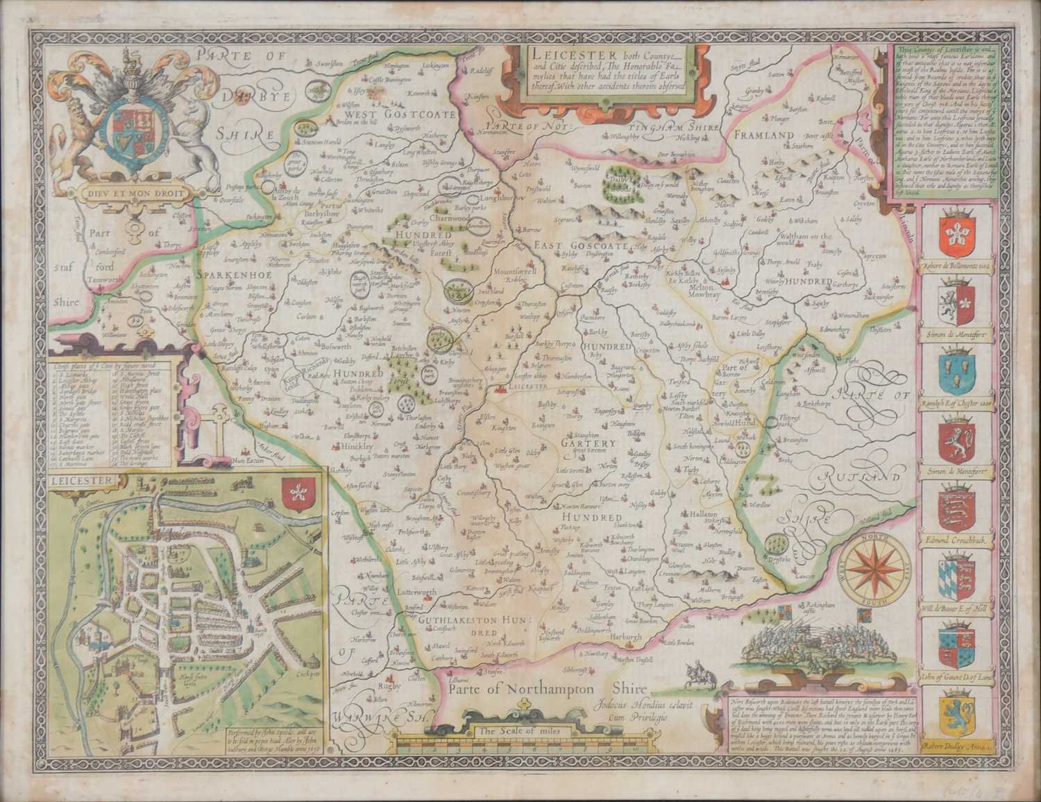 John Speed, Leicester map and The Road from London to Darby, - Image 3 of 3