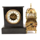 Reproduction brass lantern clock;, and two mantel clocks