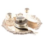 Mappin & Webb silver pique ware dressing table part set, and other items