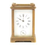 French brass carriage alarm clock, striking on a bell