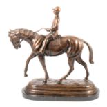 Modern recast bronze, horse and jockey,