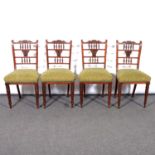Set of four Victorian walnut carved back dining chairs,
