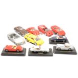 Burago 1:18 and 1:24 scale model cars, ten unboxed examples.