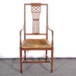 Edwardian inlaid mahogany elbow chair,