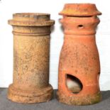 Terracotta chimney pot; and a light coloured stoneware chimney pot, (2).