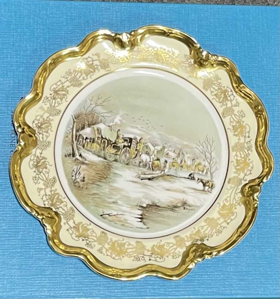 Five Spode Hunting Series plates and a Coalport plate, Winter scene.