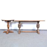 Modern oak coffee table and a pedestal table,