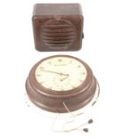 Bakelite case 'seconds dial' wall clock, and a bakelite speaker.