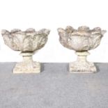 Pair of reconstituted stone pedestal planters,