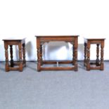 Nest of three joined oak coffee tables,