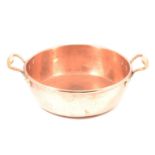 Large copper preserve pan, brass handles