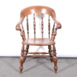 Elm and beech hoop back elbow chair,