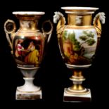 19th century Continental porcelain pedestal vase, another pedestal vase, etc