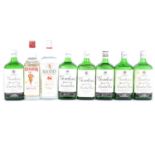 Eight bottles of London Dry Gin, including six Gordon's, Booth's and Beefeater