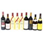Nine assorted bottles of Spanish and French red table wines